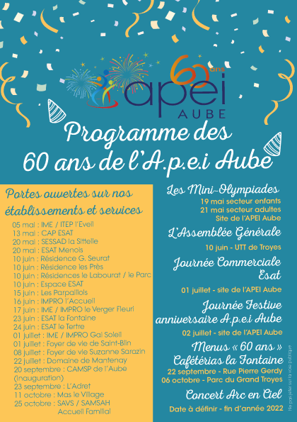 Programme 60 ans APEI Aube 